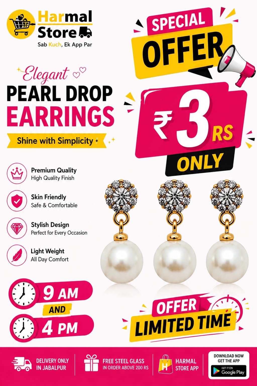 Elegant Pearl Drop Earrings for Women & Girls | Gold Plated Crystal Stud with Pearl Dangle