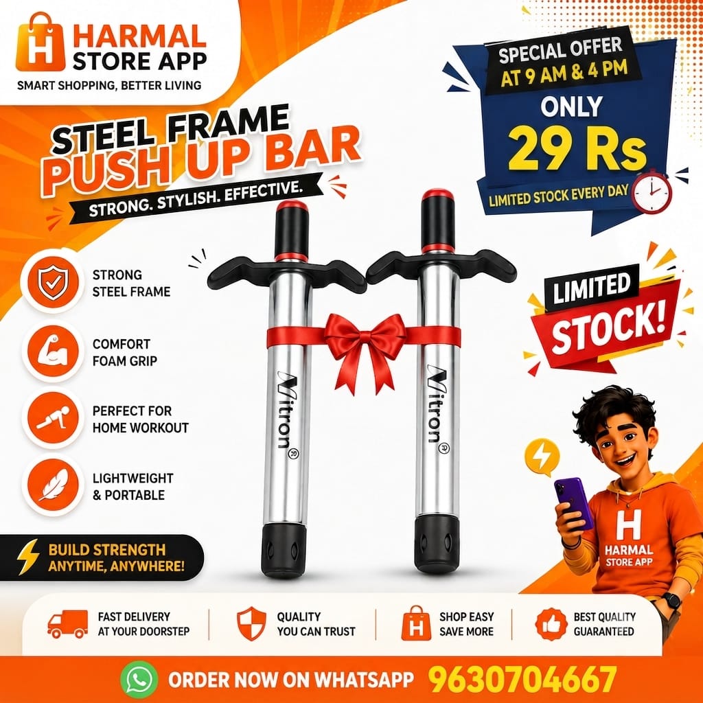 Steel Frame Push Up Bar for Home Workout | Heavy Duty Pushup Stand with Comfortable Foam Grip