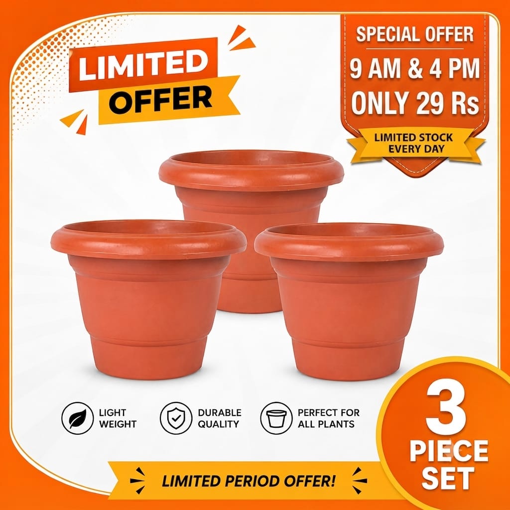 3 Piece Plastic Plant Pots Set for Indoor & Outdoor Plants | Lightweight Durable Flower Pots for Home Garden Balcony Terrace
