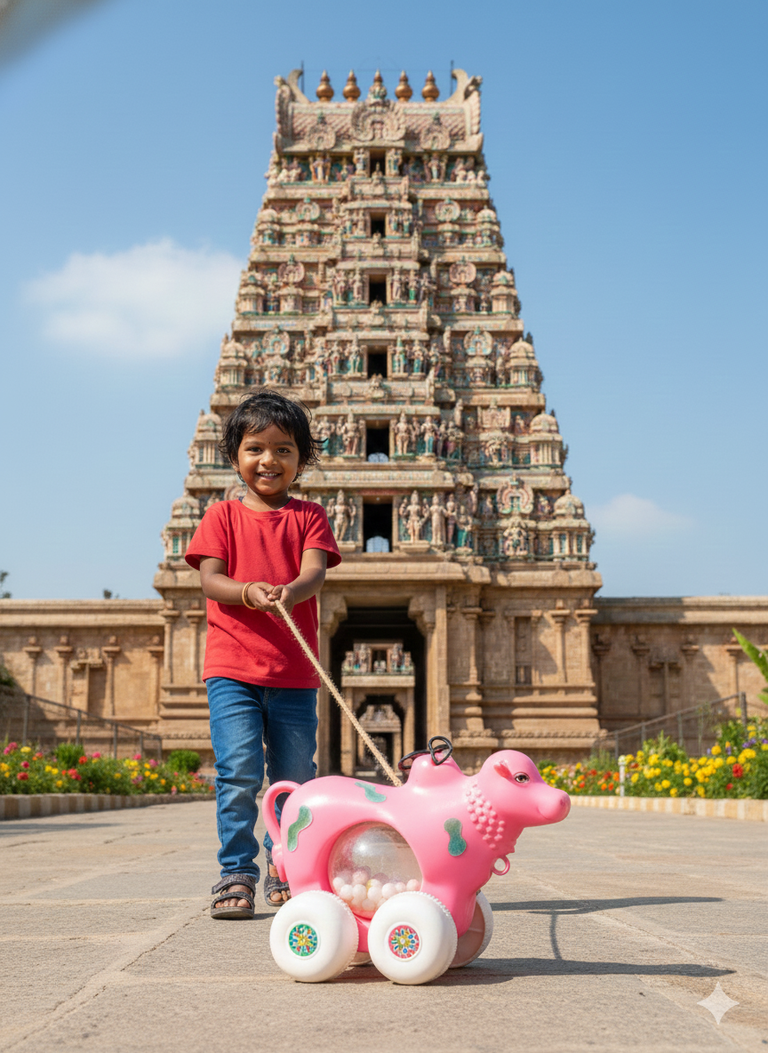 Kids Pull Along Cow Toy with Wheels & Bal