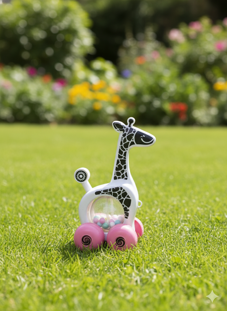 Baby Giraffe Rattle Toy with Rolling Wheels