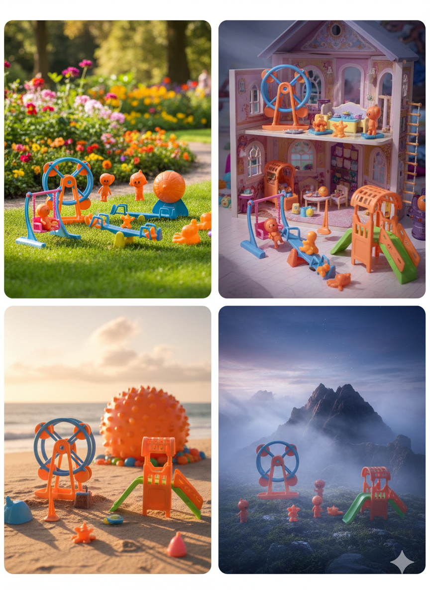 Kids Mini Playground Toy Set with Slide, Swing, Seesaw & Ferris Wheel