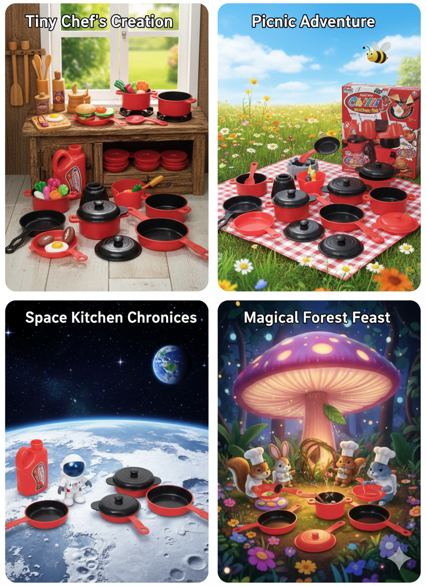 Kids Kitchen Set Toy for Girls & Boys | Plastic Cooking Set with Pots, Pans & Utensils