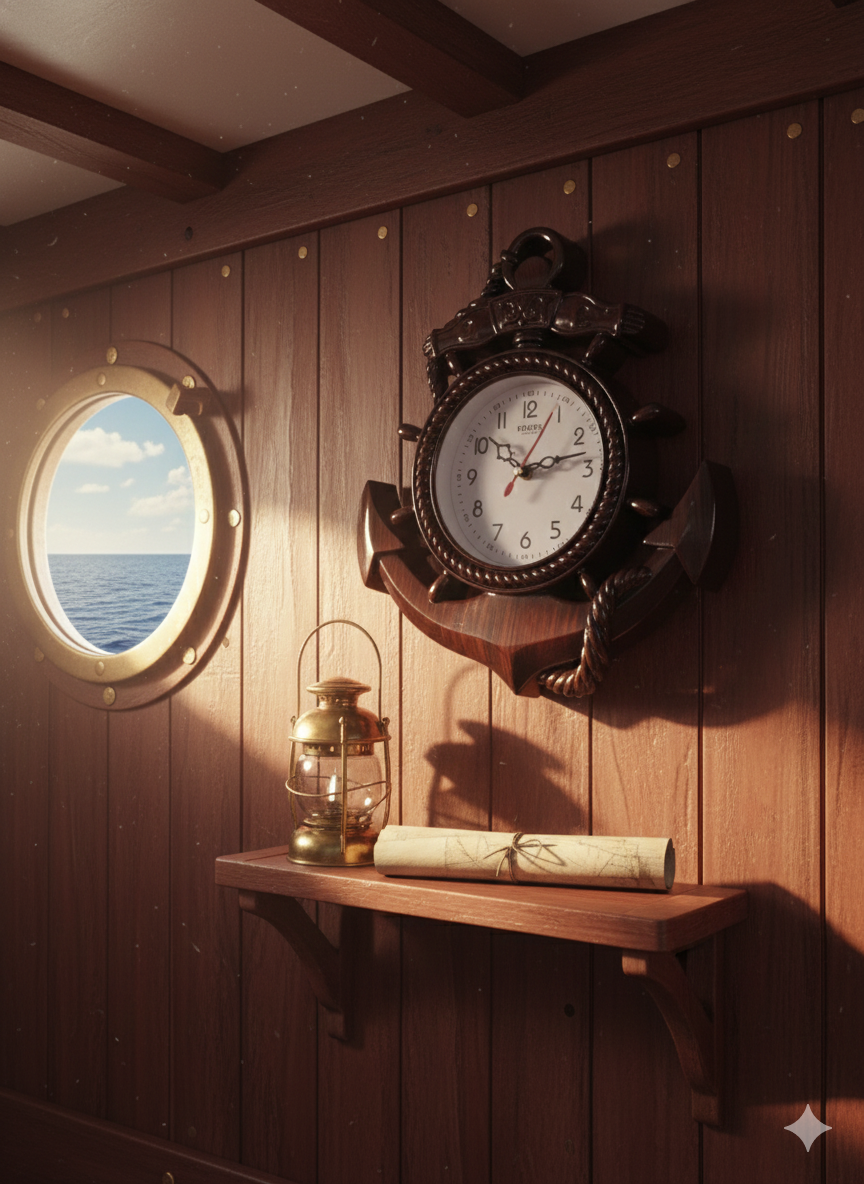 Nautical Style Wooden Look Wall Clock, Silent Quartz Analog Clock for Living Room