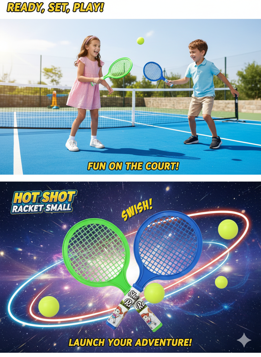 Kids Tennis Racket Set with Ball – Plastic Toy Tennis Racquet Set for Children Indoor & Outdoor Sports Game, Lightweight Kids Sports Toy (2 Rackets + 1 Ball)
