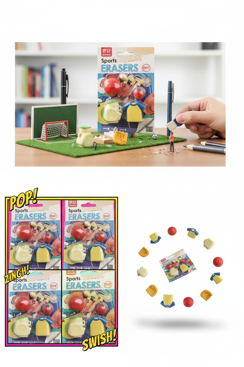 Sports Erasers Set for Kids DIY Puzzle Erasers Toy