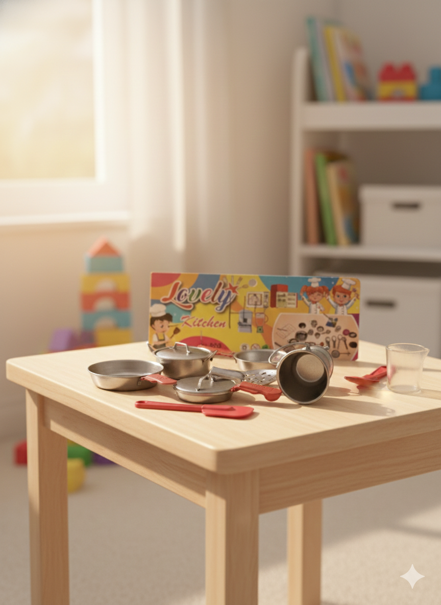 Kids Kitchen Set Toy – Mini Stainless Steel Cooking Set for Children
