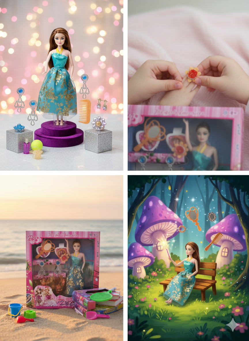 Fashion Doll Set for Girls with Dresses & Accessories – Dress Up Doll Kit with Extra Outfits, Shoes & Jewelry