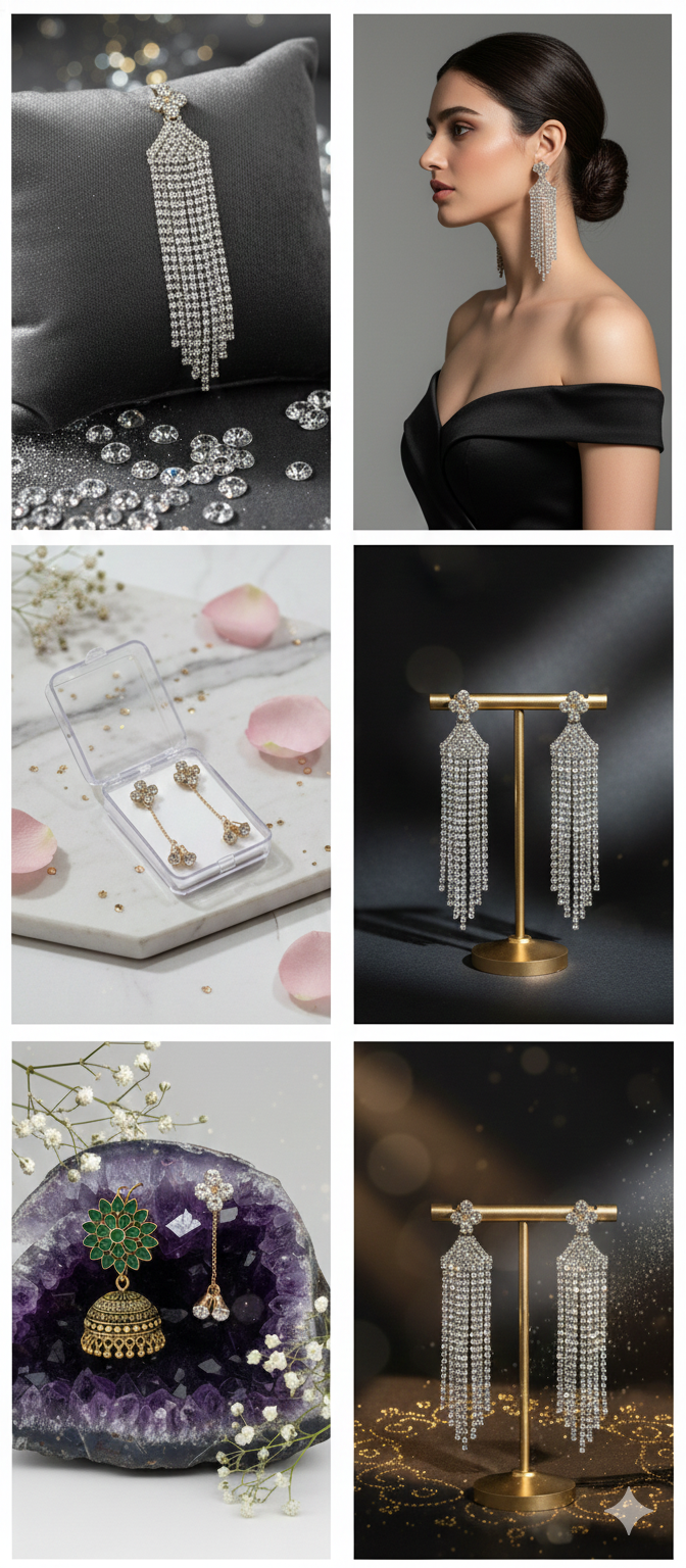 Long Rhinestone Tassel Earrings for Women