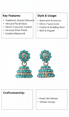 Turquoise Stone Traditional Floral Stud Dangle Earrings