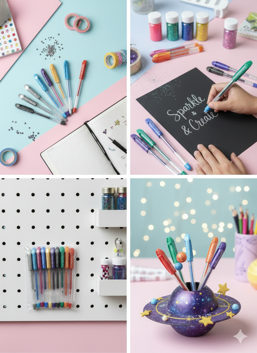 Smooth Writing Glitter Pens | Comfortable Grip | Art, Craft, Cards & DIY Use