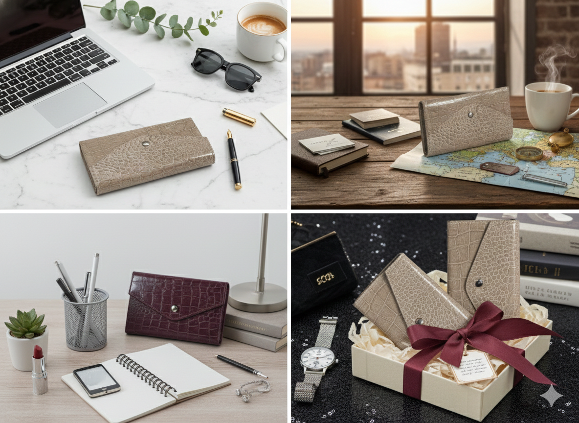 Women’s Long Wallet Faux Crocodile Leather | Snap Button Clutch Wallet with Multi Card Slots & Cash Compartments