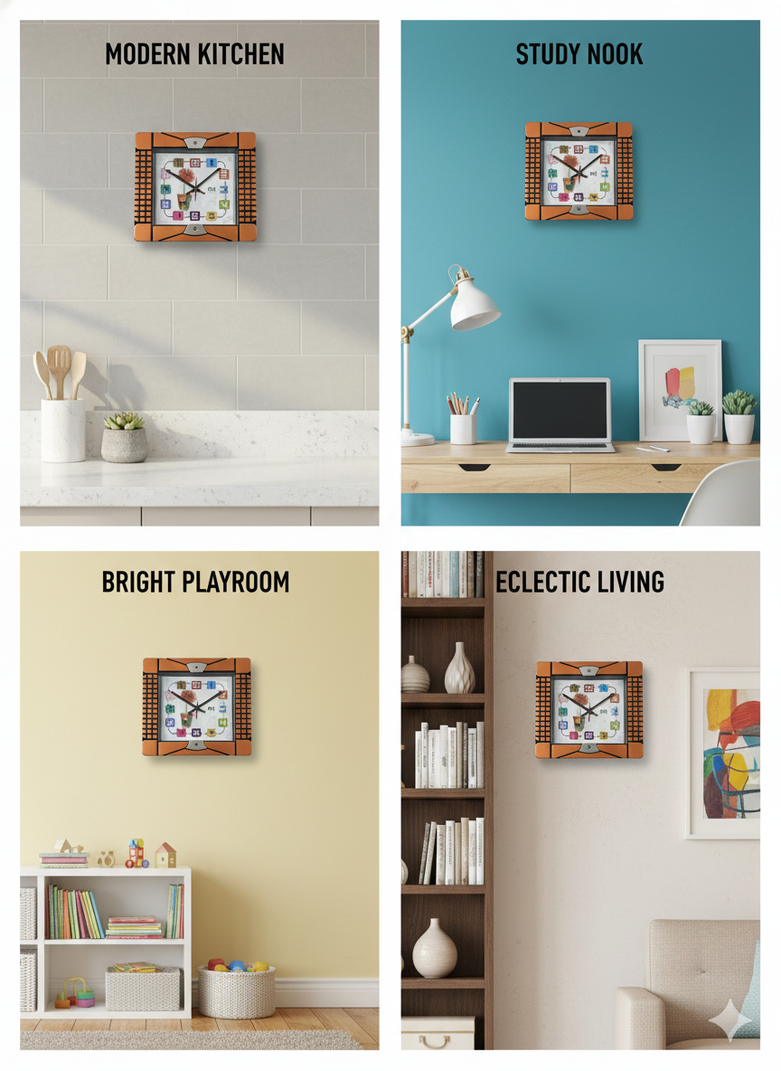 Modern Square Multicolor Dial Wall Clock