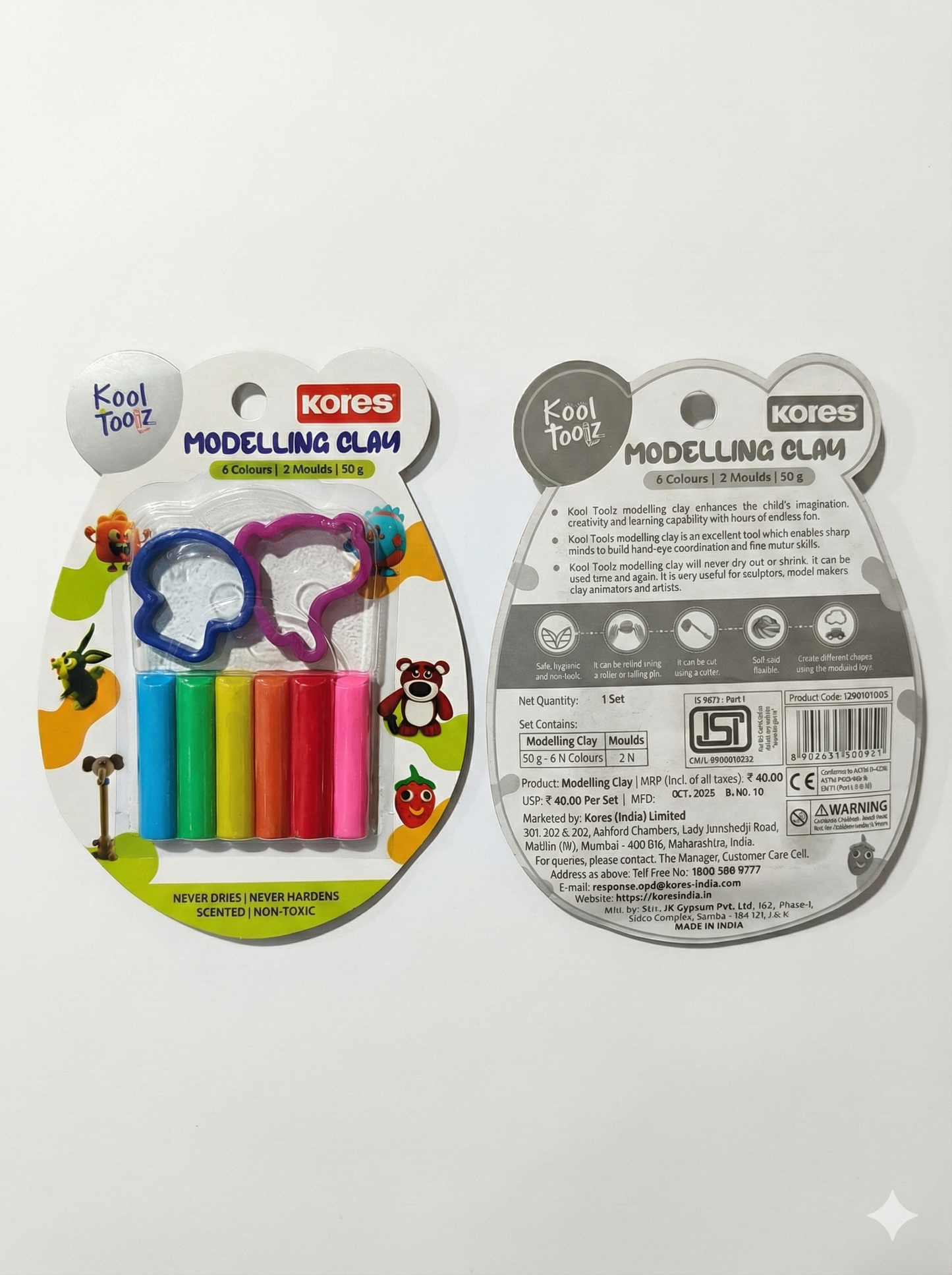 Kores Kool Toolz Modelling Clay Set | 6 Colours Clay with 2 Moulds