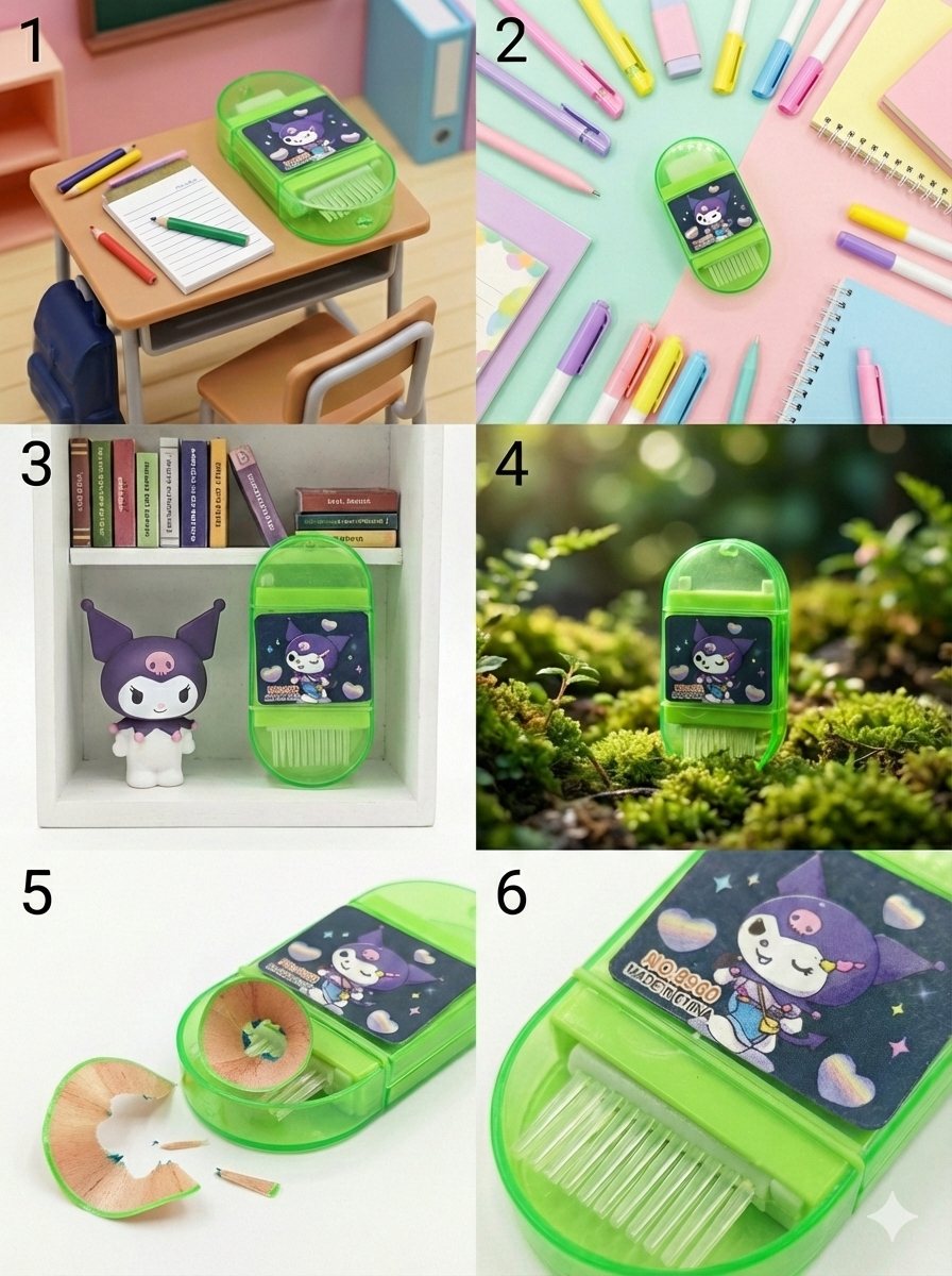 2-in-1 Pencil Sharpener with Eraser & Cleaning Brush