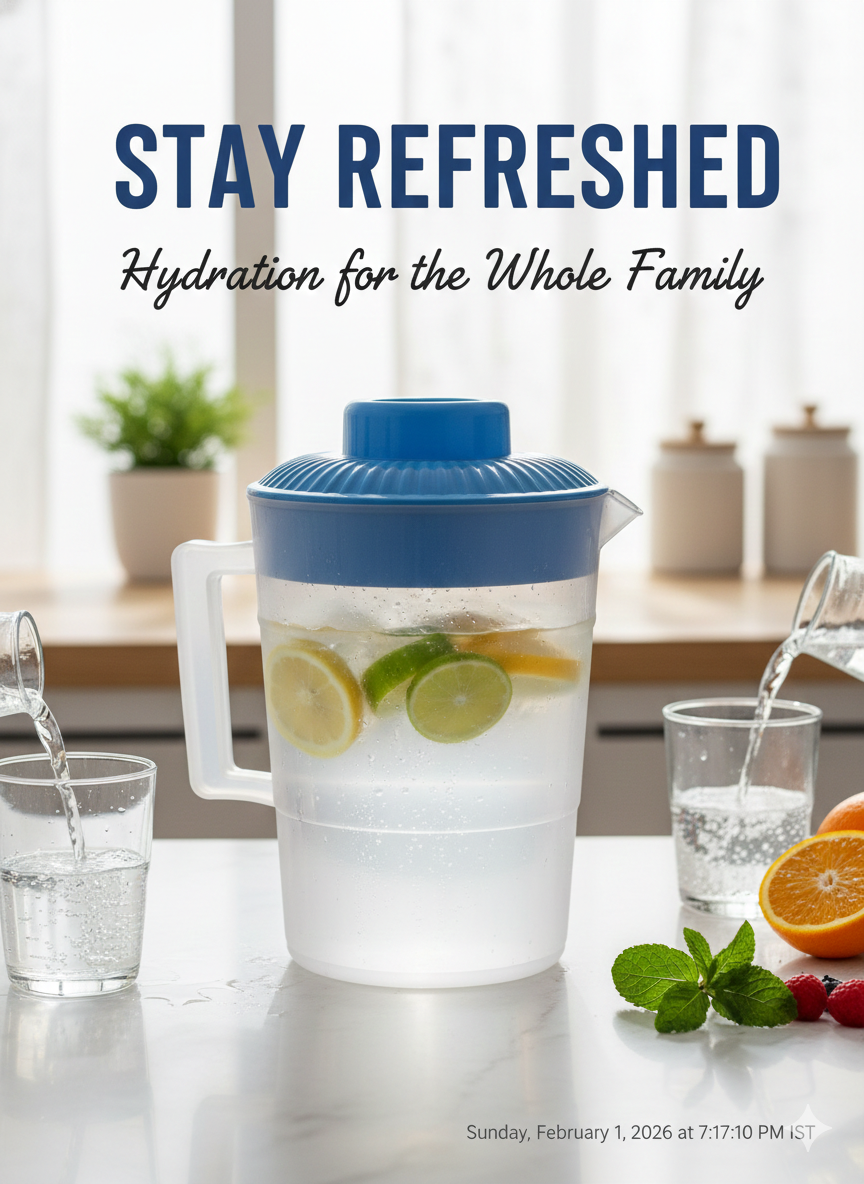 Plastic Water Jug with Lid & Handle,