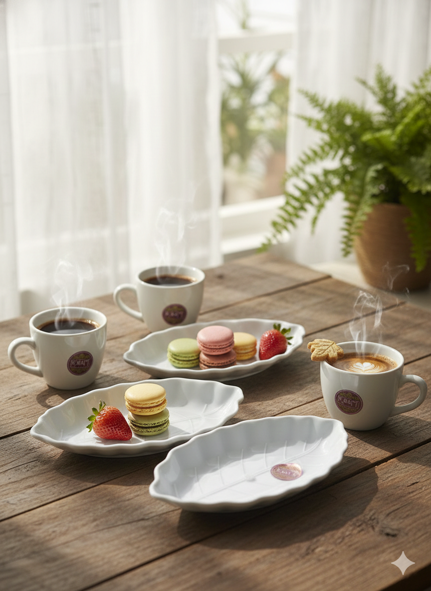 Tea Coffee Cup Set with Snack Plates (4 Cups + 2 Plates) | Ceramic Tea Set for Serving