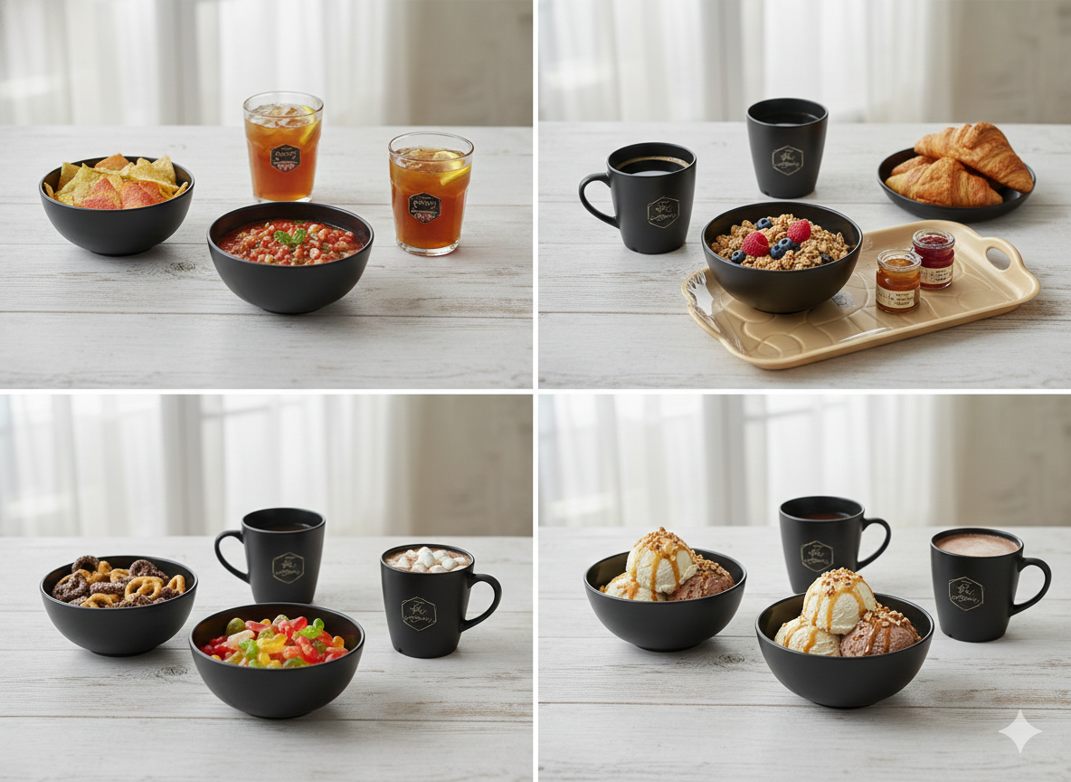 7 Pcs Party Serving Set with Tray | 4 Cups + 2 Bowls + 1 Rectangular Tray