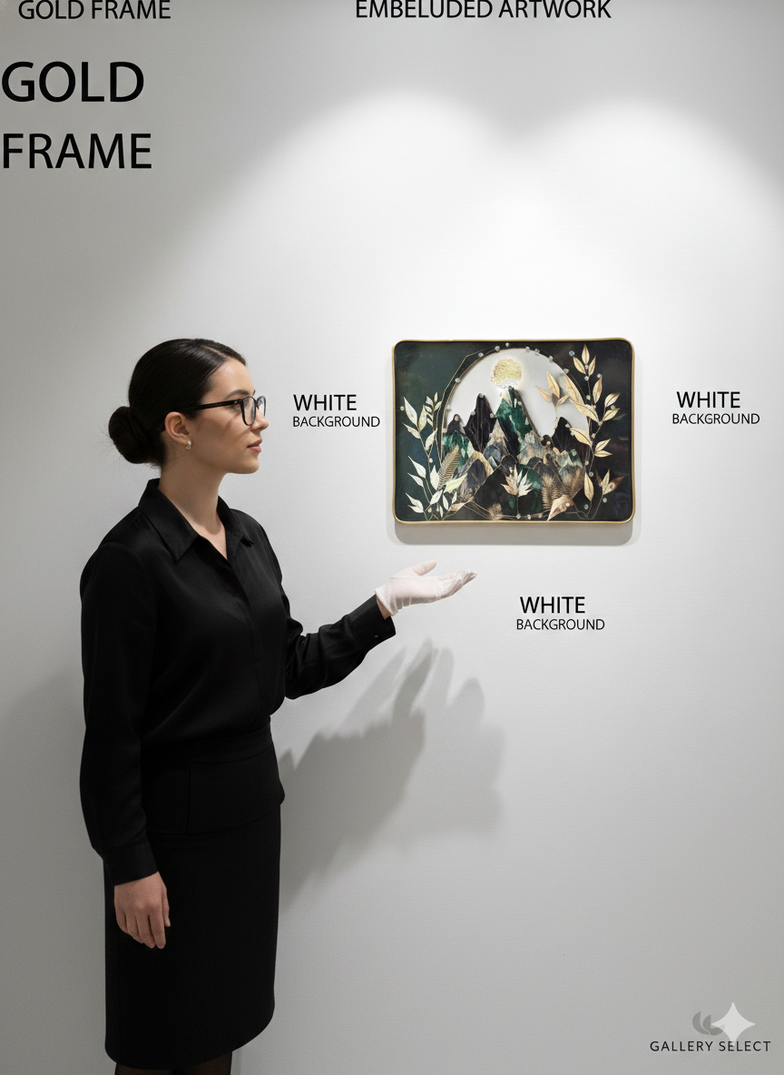 Gold Frame Wall Art Décor | Luxury Mountain Artwork with Embellished Design