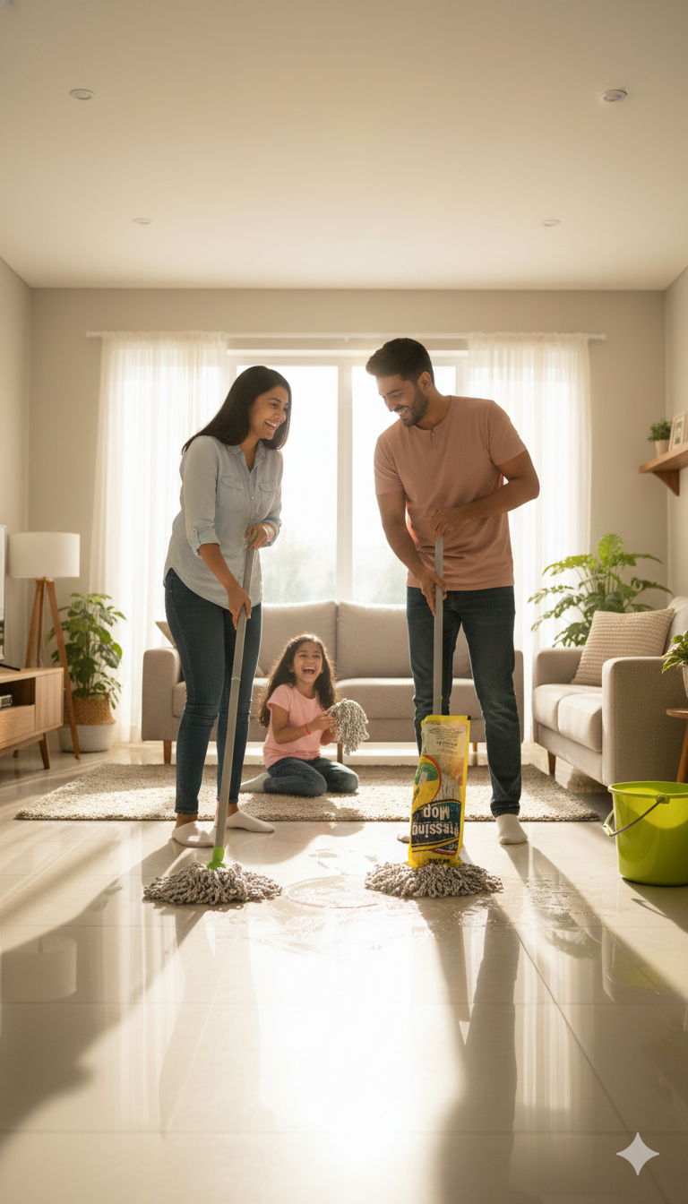 Premium Cotton Mop with Long Handle (Pack of 1) | Highly Absorbent Floor Cleaning Mop | Durable Mop Stick with Comfortable Grip