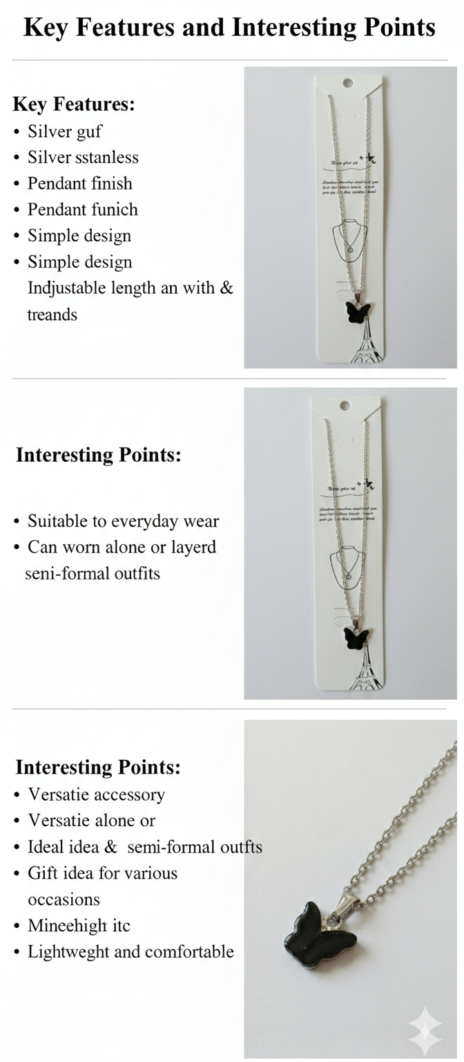 Butterfly Pendant Necklace for Women & Girls | Silver Plated Adjustable Chain
