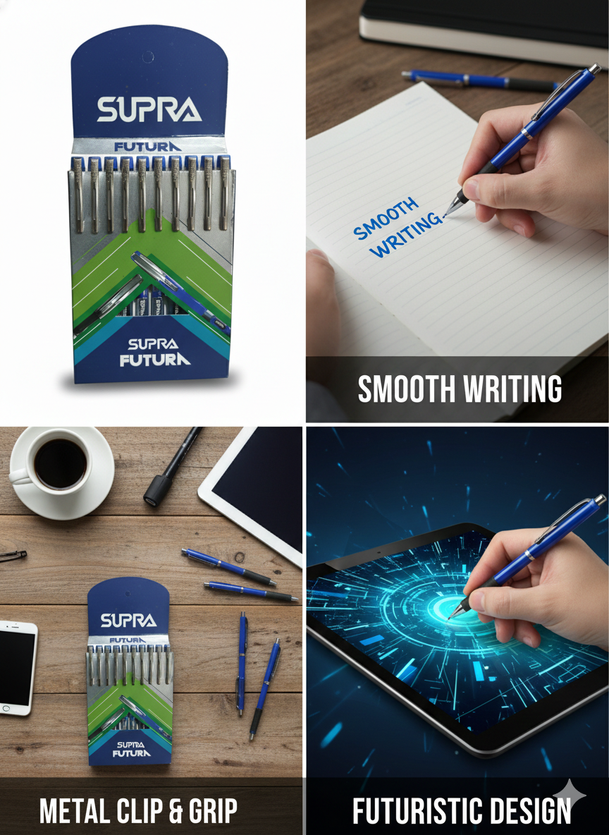SUPRA Future Ballpoint Pens (Pack of 10, Blue Ink