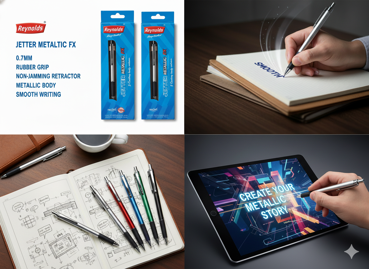 Reynolds Jetter Metallic FX Ball Pen | 0.7 mm Tip | Smooth Writing Blue Ink