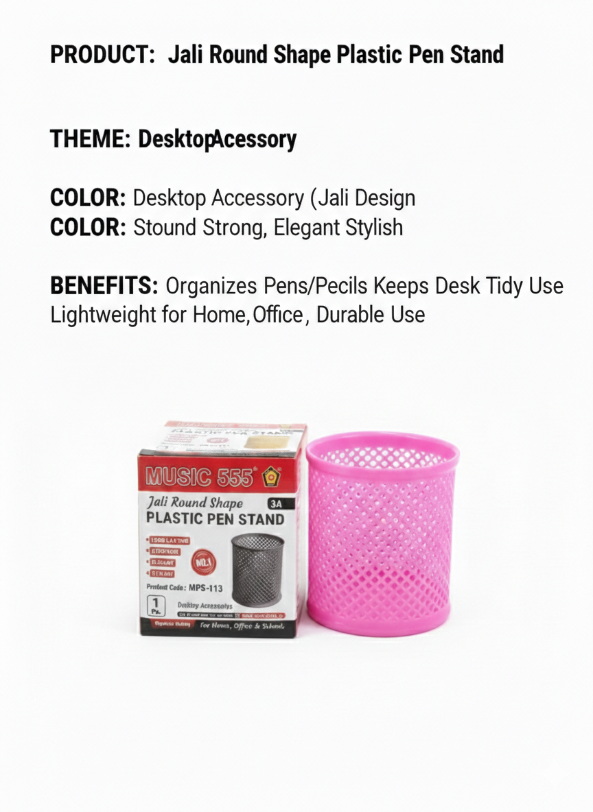 Jali Round Shape Plastic Pen Stand for Desk, Mesh Design Pencil Holder Organizer for Office