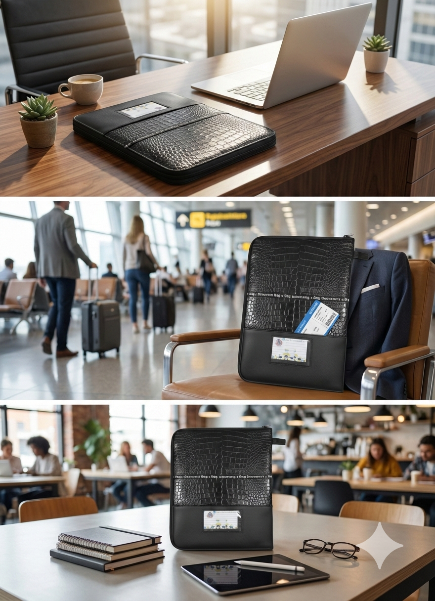 Luxury Black Document Bag | Waterproof File Folder Organizer with Zip Closure