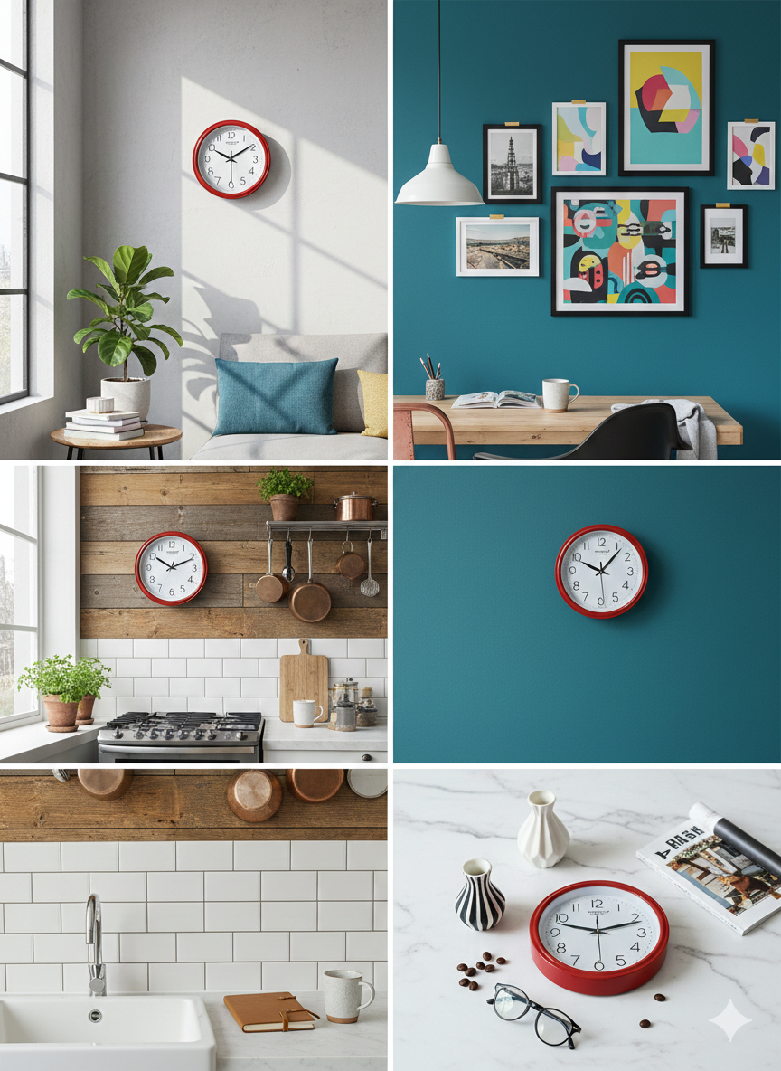 Modern Red Round Wall Clock with Silent Quartz Movement | Large Clear Numerals | Decorative Wall Clock for Living Room, Bedroom, Kitchen & Office
