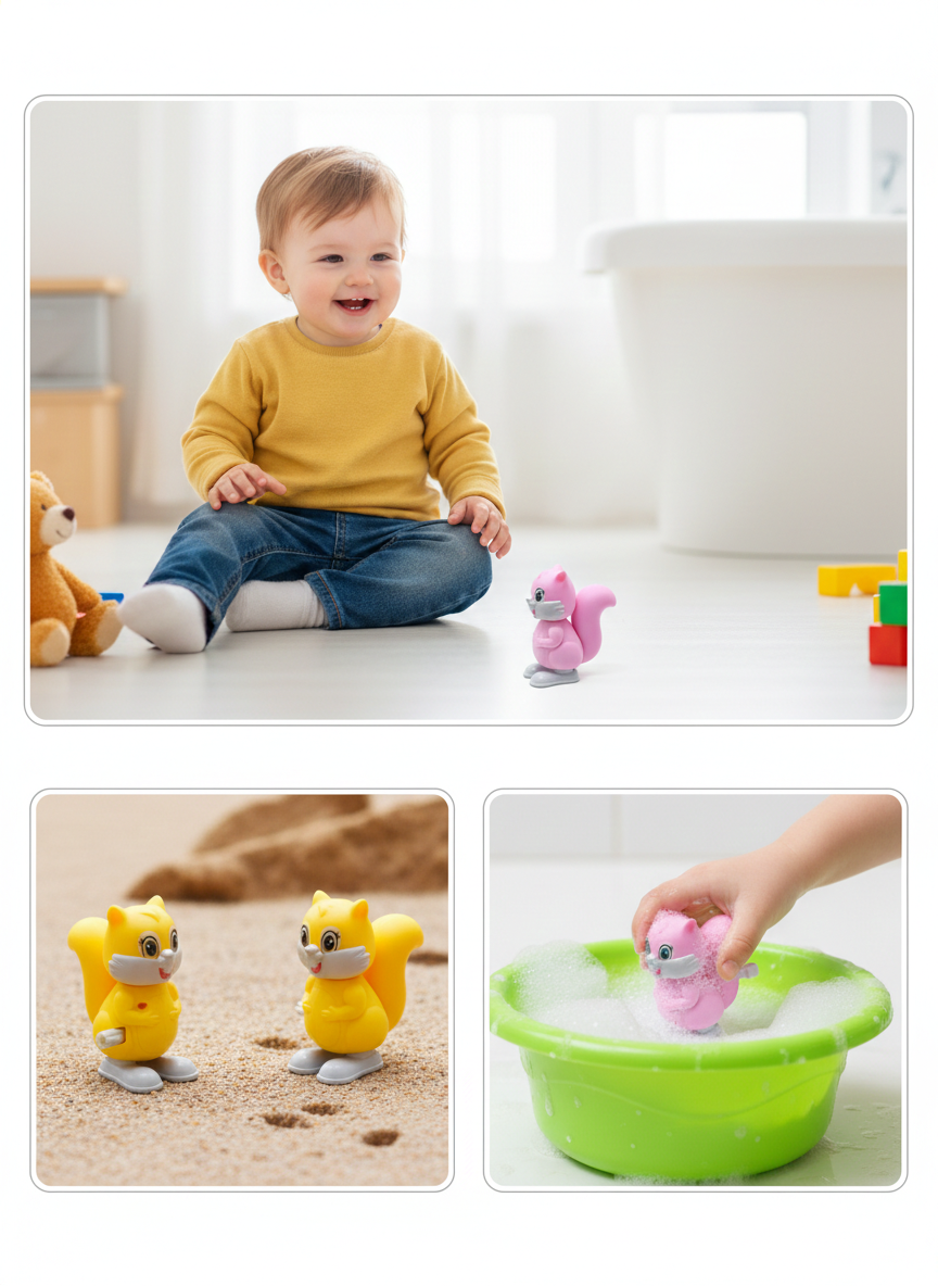 Wind-Up Squirrel Toy for Kids | Cute Pink Clockwork Animal Toy