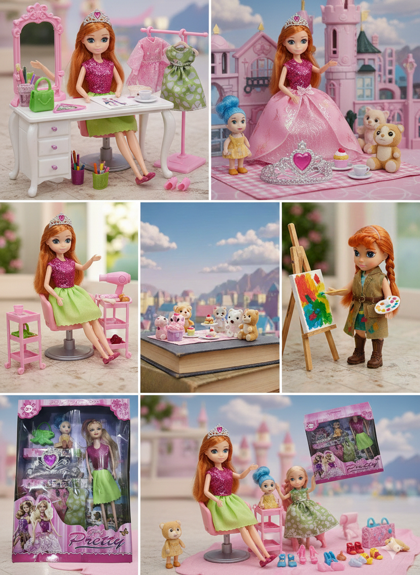 Girl Pretty Doll Set for Girls with Mini Doll, Accessories & Extra Dress