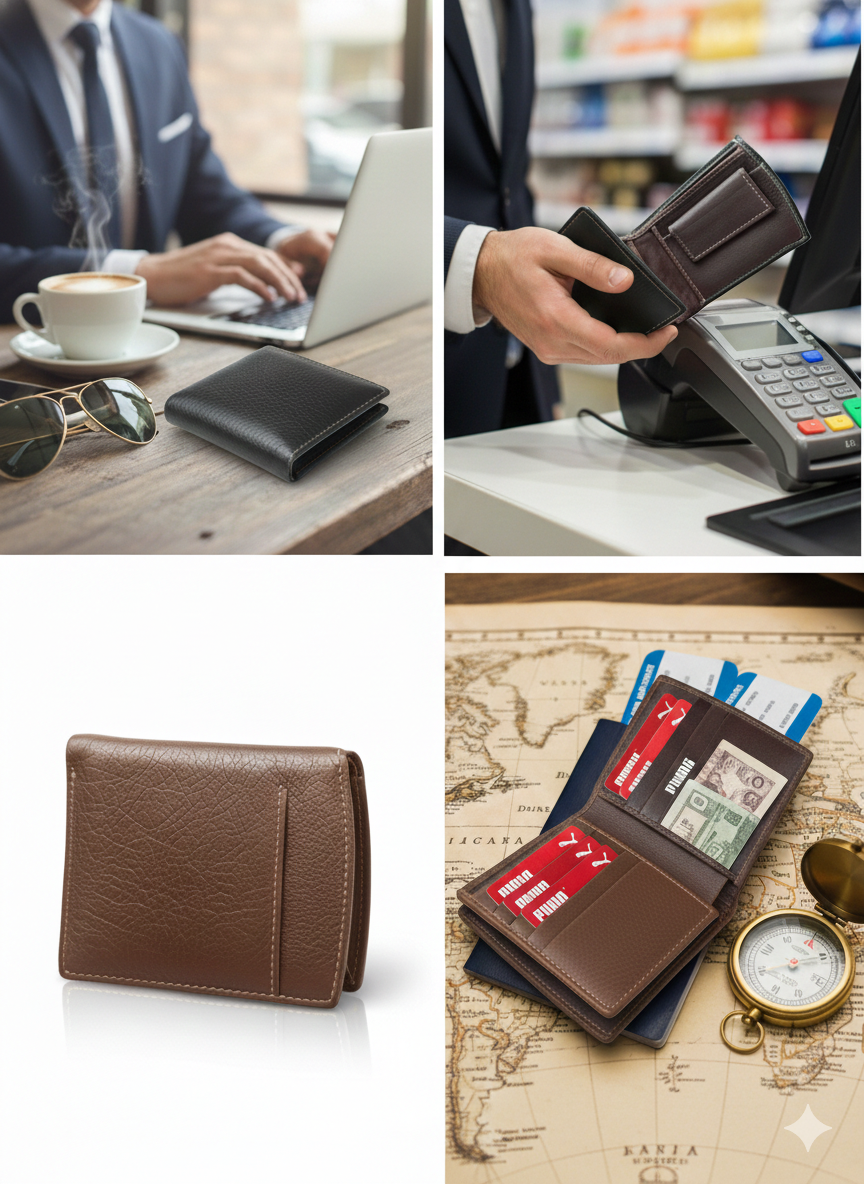 Men’s Genuine Leather Wallet | Bifold Wallet with Snap Coin Pocket & Multiple Card Slots