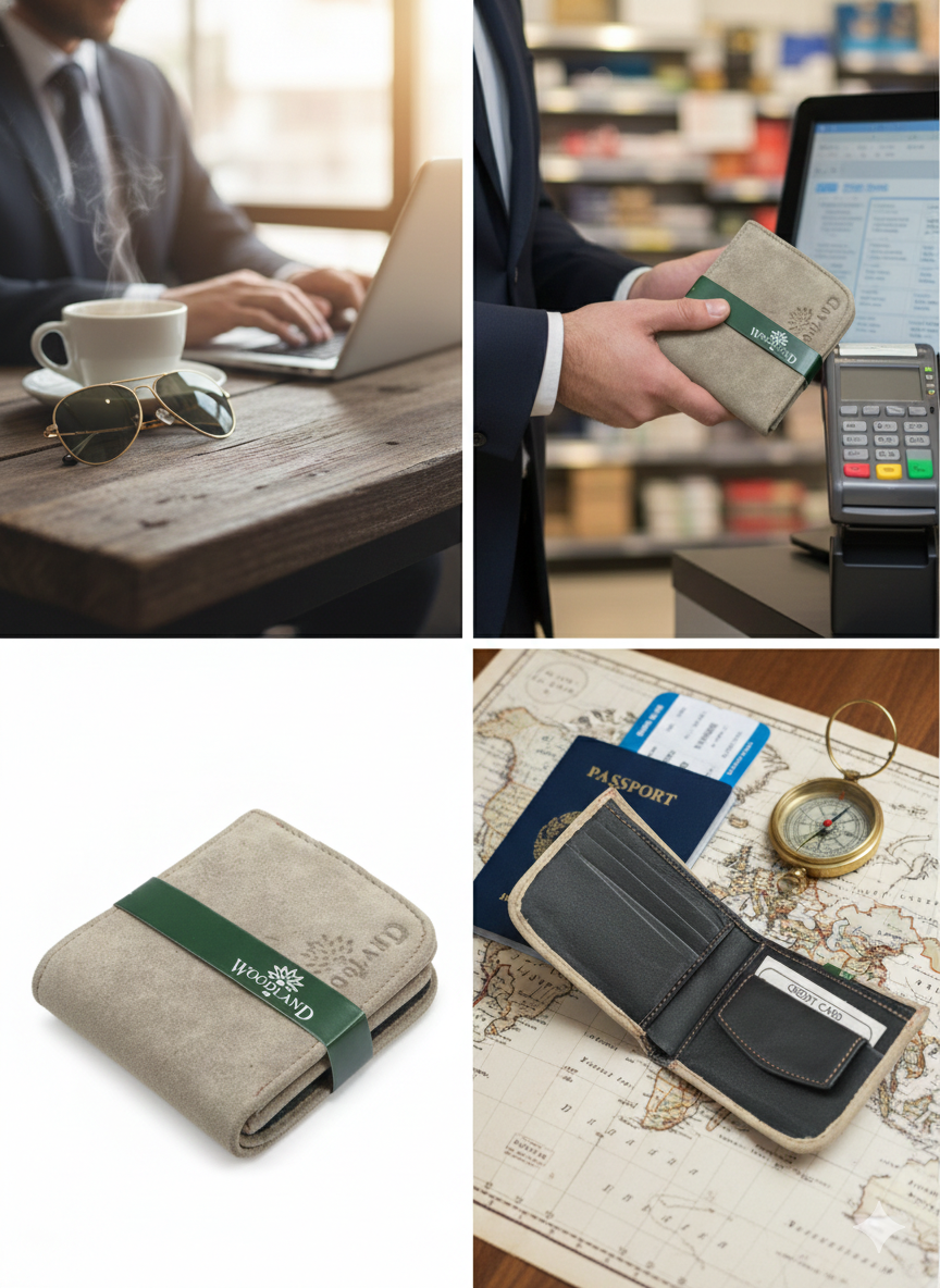 Men’s Suede Leather Wallet | Bifold Wallet with Snap Coin Pocket