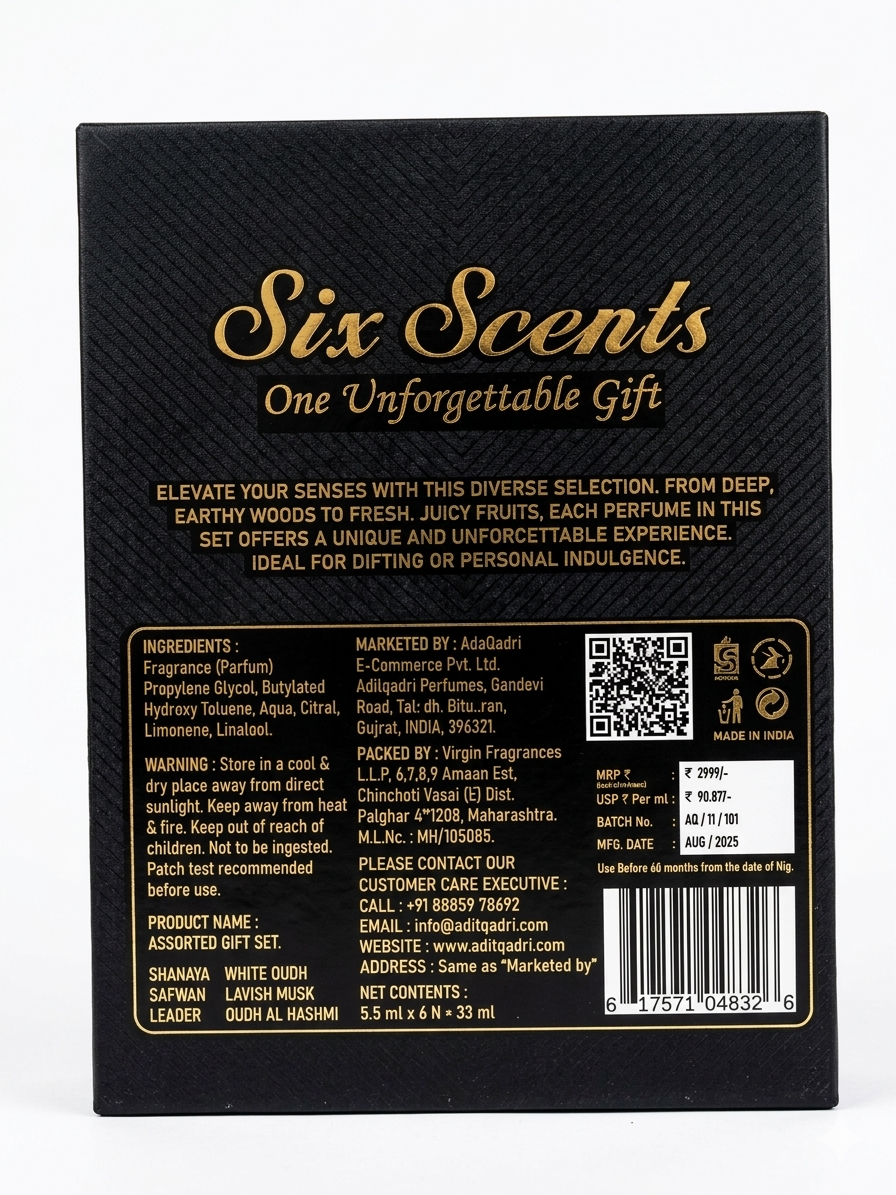 Adilqadri Ultimate Scent Experience Gift Set | 6 x 15ml Miniature Perfumes