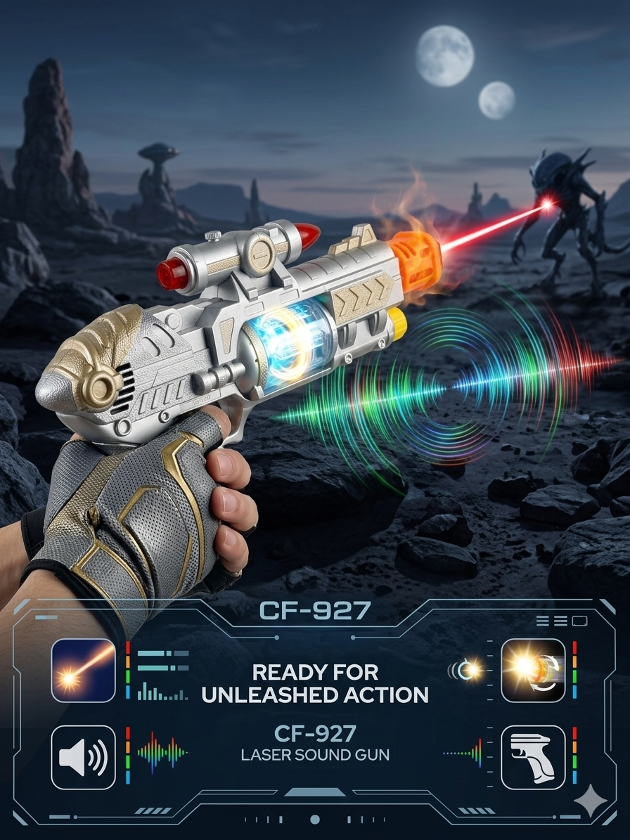 CF-927 Laser Sound Toy Gun for Kids | Infrared Target Beam, Lights & Sound Effects | Battery Operated Sci-Fi Blaster with Vibration & LED Effects | Safe Non-Firing Toy Gun (3+ Years)