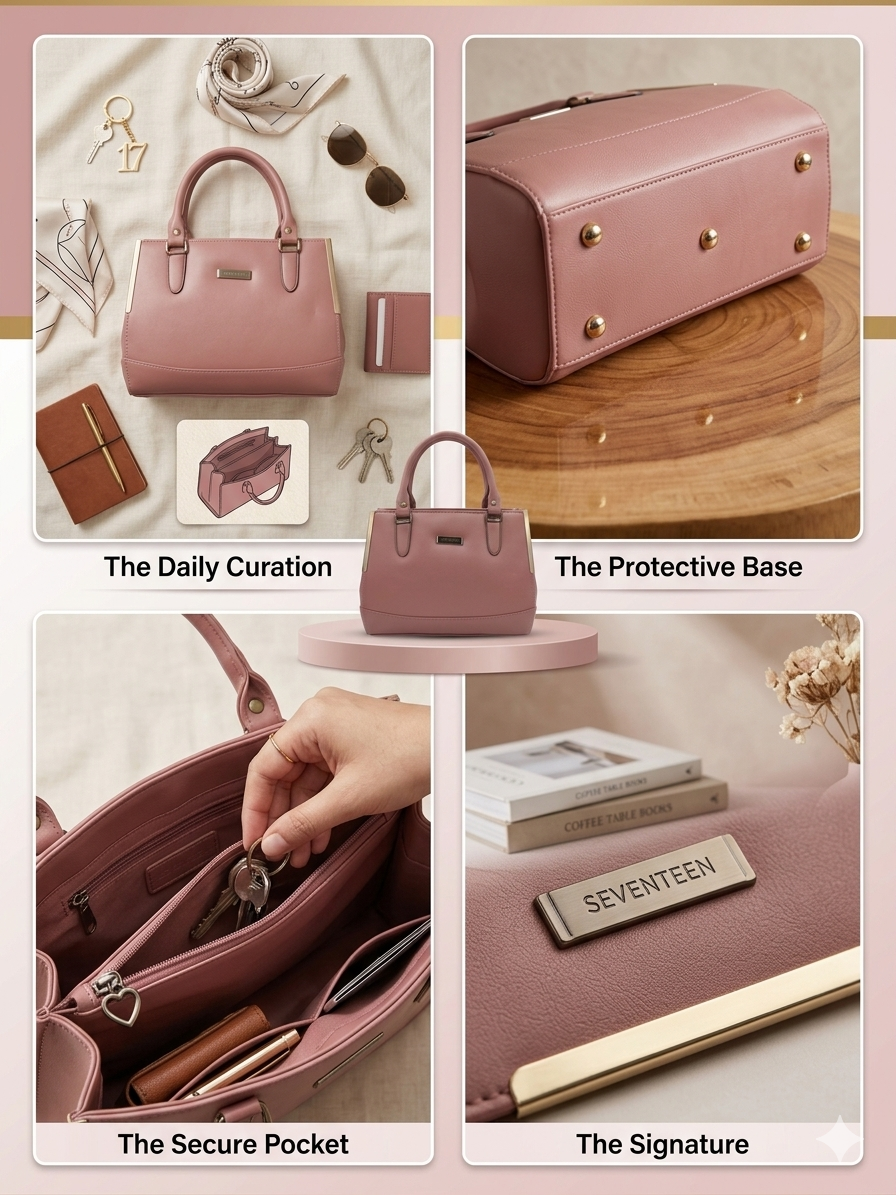 Seventeen Women’s Satchel Handbag (Model-28) | Premium Eco-Leather Tote with Multi Compartments, Zip Pocket & Gold-Tone Hardware