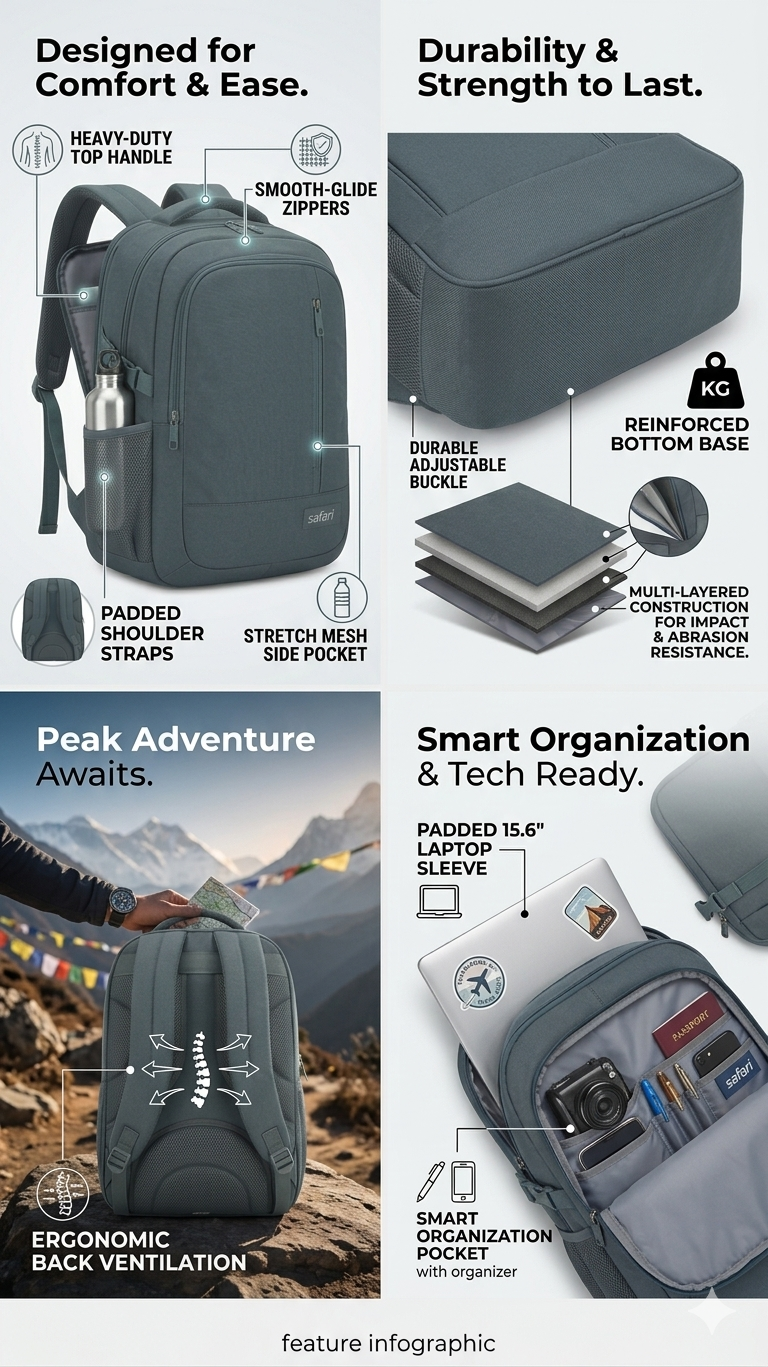 Travel Laptop Backpack for Men and Women, Water Resistant School and Business Backpack with 15.6 Inch Laptop Sleeve, Multi-Compartment Daypack with Side Mesh Pocket and Compression Straps