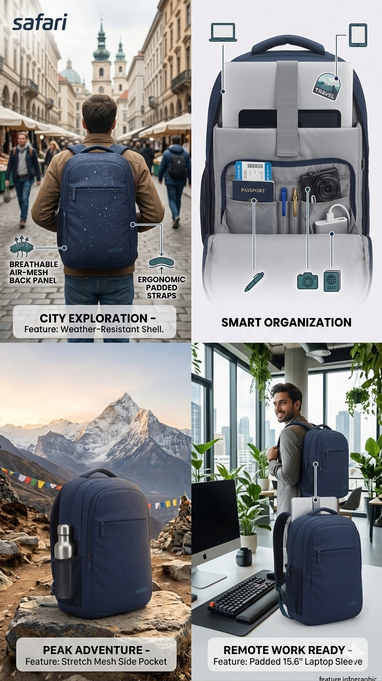 Navy Blue Laptop Backpack for Men and Women, Water Resistant Business Travel Backpack with 15.6 Inch Laptop Sleeve
