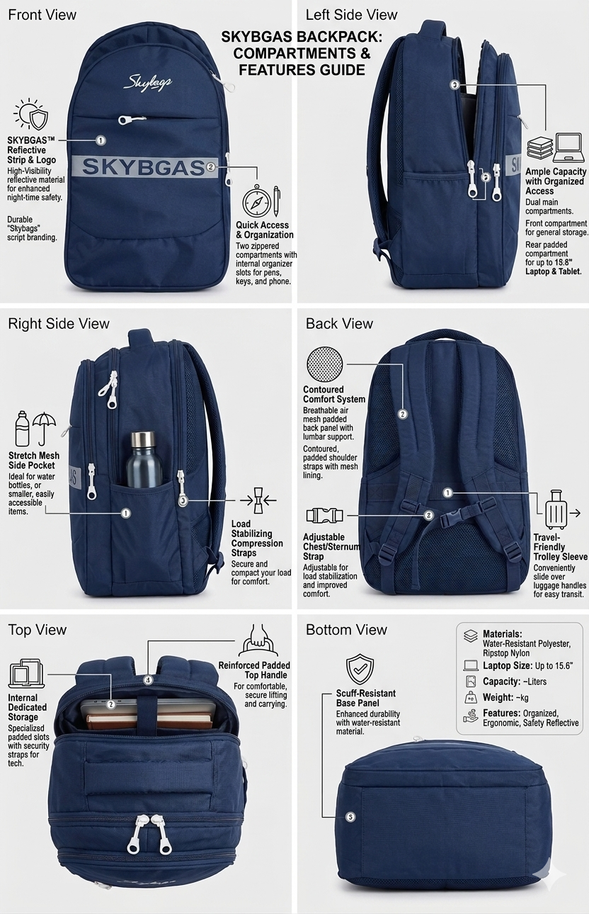 Skybags Blue Laptop Backpack for Men & Women, Water Resistant Travel Bag with 15.6 Inch Laptop Sleeve