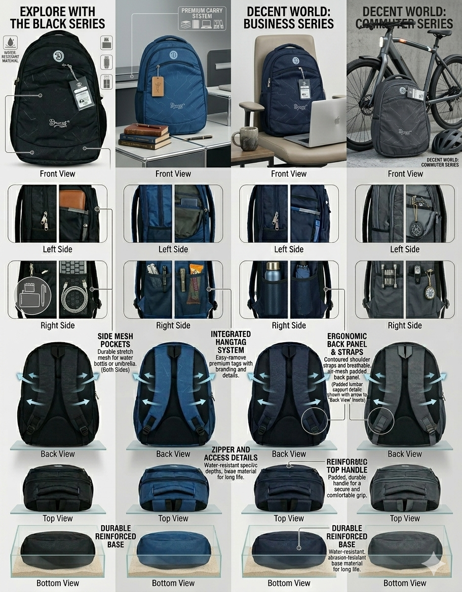 Decent World Laptop Backpack for Men & Women, Water Resistant School and College Bag with Organizer Pocket