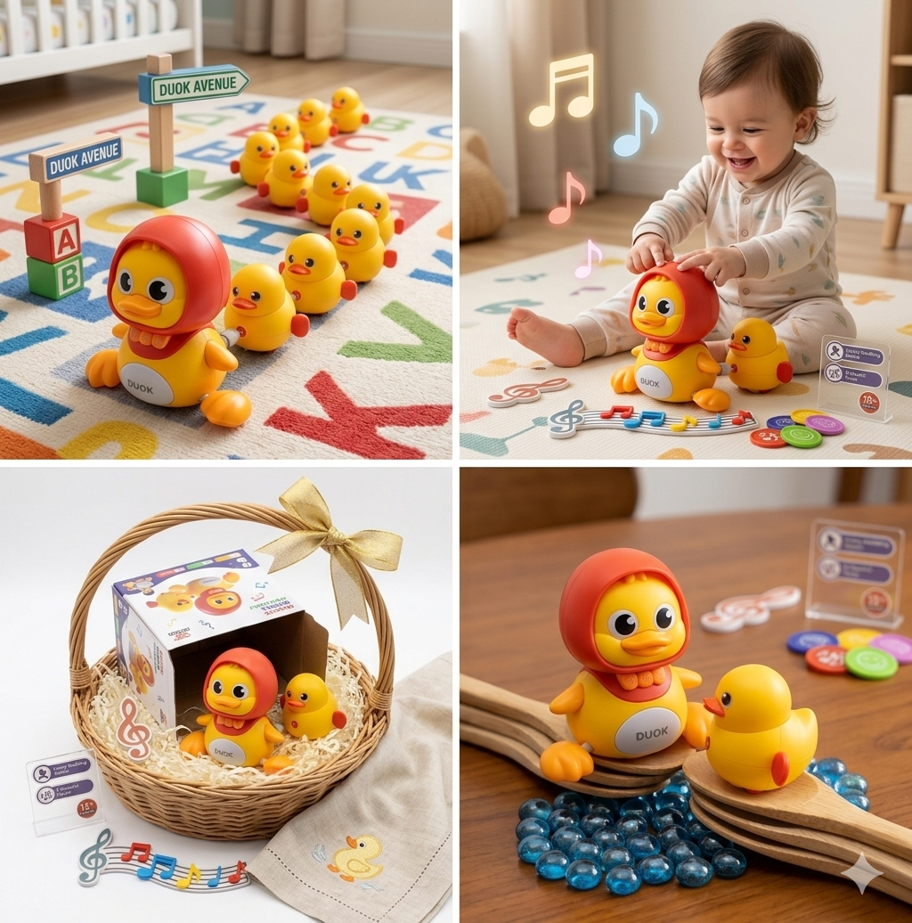 DUOK Musical Waddle Duck Family Toy Set for Kids, Interactive Walking Duck with Lights, Music and Magnetic Follow Duck, Educational Toy for Toddlers 12+ Months