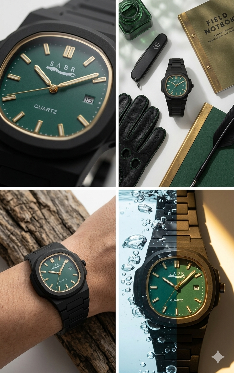 SABR Gilt Green Matte Analog Watch for Men | Premium Quartz Movement | Integrated Matte Bracelet
