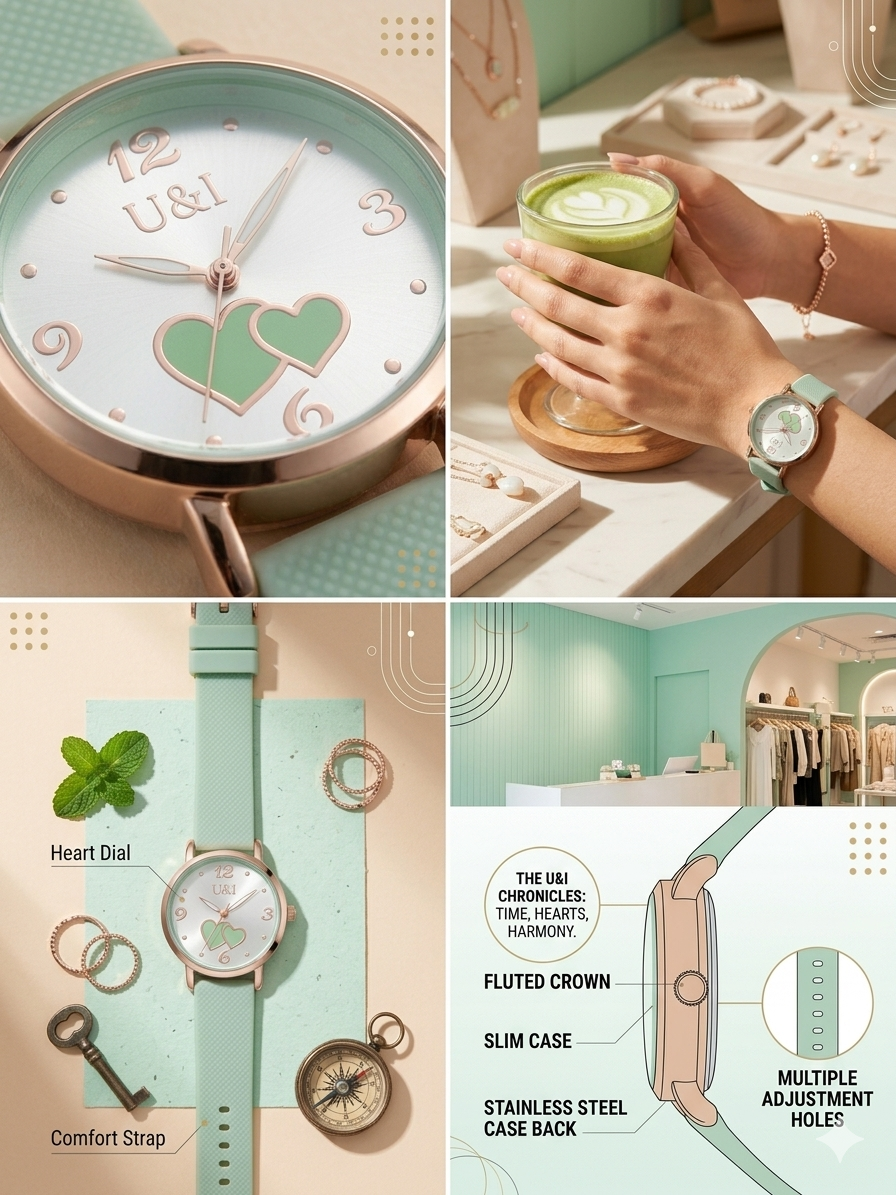 Women’s Analog Watch with Dual Heart Dial | Rose Gold Case | Purple Silicone Strap | Japanese Quartz Movement |