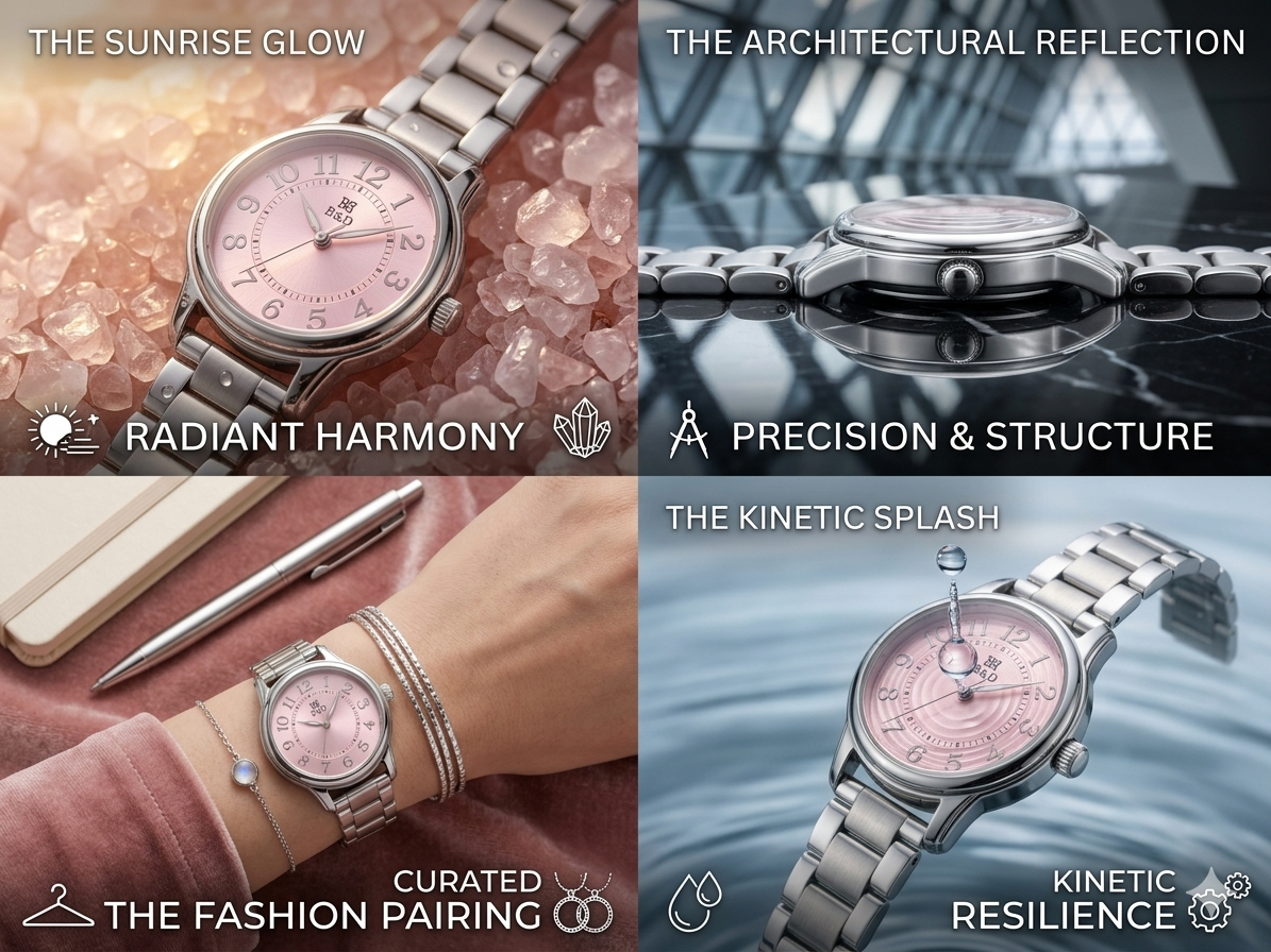Women’s Pink Dial Analog Watch with Stainless Steel Strap | Japanese Quartz Movement | 32mm Elegant Slim Watch