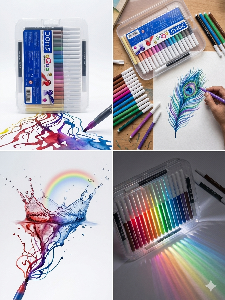 DOMS Aqua Water Colour Pens – 24 Assorted Shades – Professional Grade, Non-Toxic, and Washable Sketch Pens for Artists & Students – Rich Pigmentation & Smooth Blending