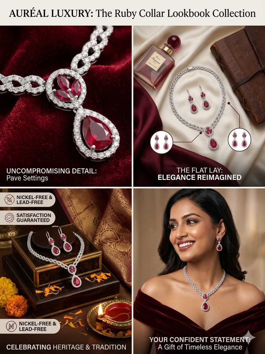 EXQUISITE RUBY & DIAMOND-CUT CZ COLLAR SET