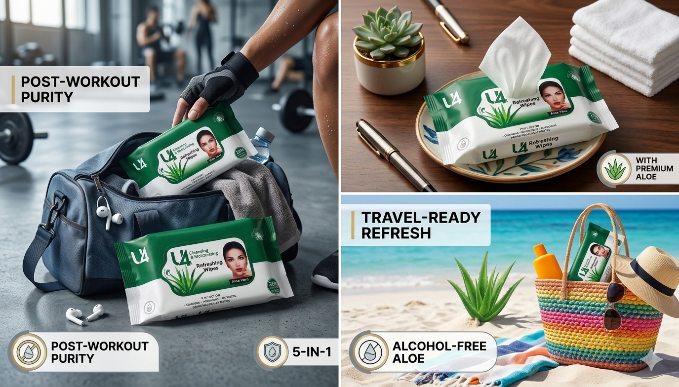 U4 Refreshing Aloe Vera Facial Wipes – 25 Large Useable Wipes | 5-in-1 Action Deep Cleansing, Moisturizing & Anti-Bacterial Wet Wipes for Face