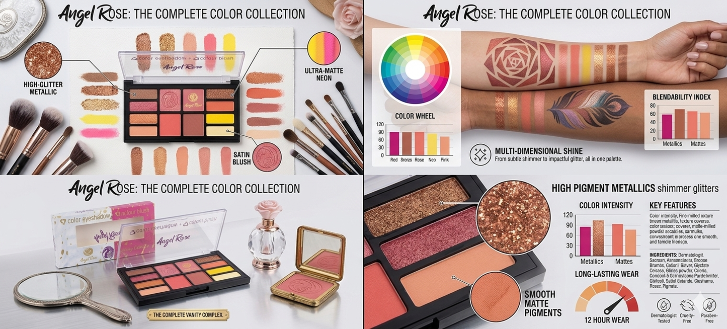 Harmal Store Angel Rose Makeup Palette | All-in-One Eyeshadow & Cheek Blush Combo Kit – Ultra-Blendable Long-Lasting Shimmers and Matte Face Pigments