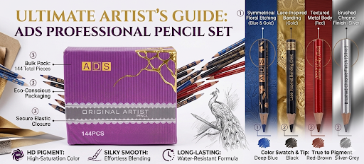 Harmal Store ADS Professional Pencil Set (6 Pieces Bulk Pack) – Premium Drawing & Sketching Pencils for Artists –